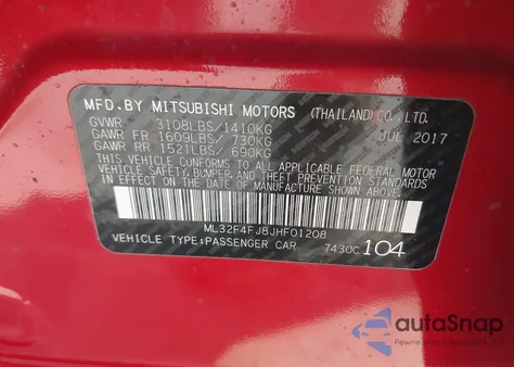2018 Mitsubishi Mirage G4 Se z USA, uszkodzony, nr VIN ML32F4FJ8JHF01208